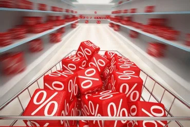 percentage cubes in a shopping trolley and on supermarket shelves
