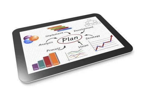 core components of a marketing strategy featured on tablet