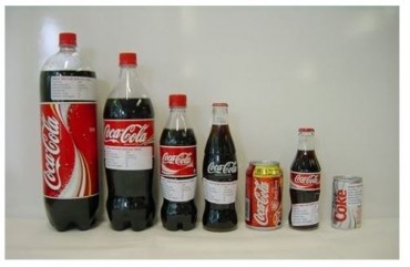 Coca cola bottles and cans